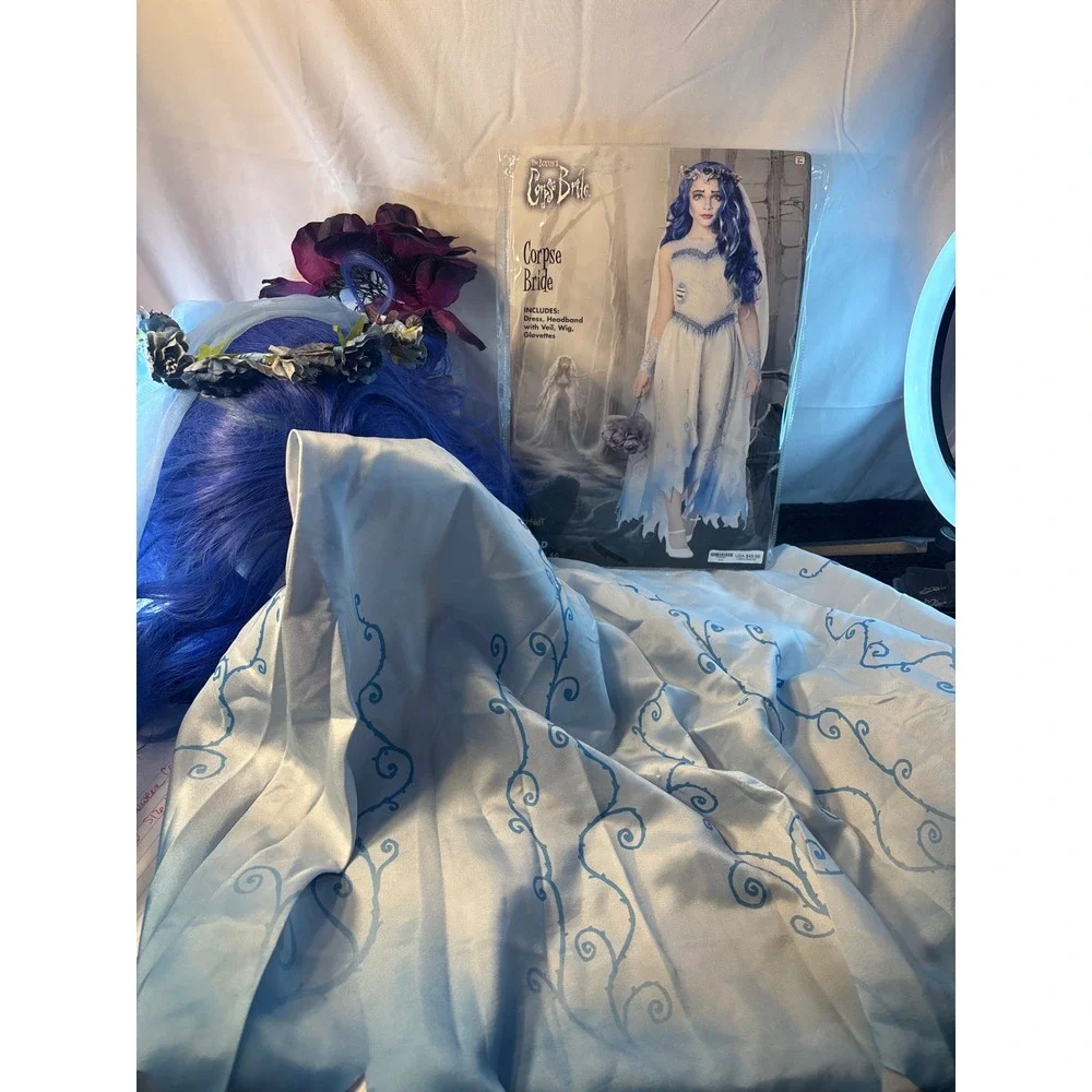 Spirit Halloween Corpse Bride Costume Child Small 4-6 Dress Wig Veil Bouquet - Picture 2 of 9